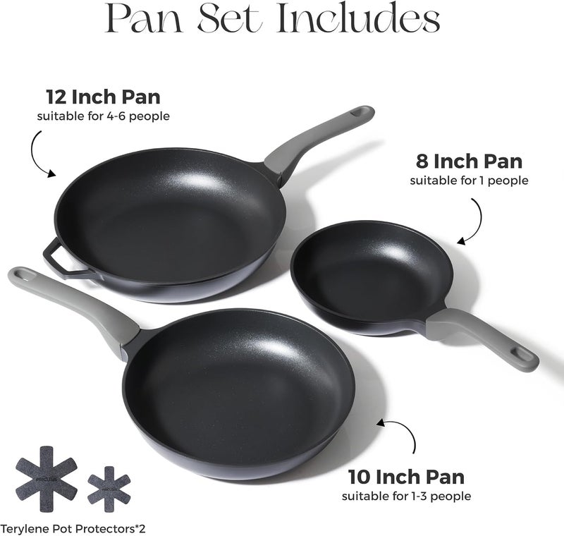 PRICUSIS 5Pcs Nonstick Frying Pan Set, Swiss ILAG Coating, 8+10+12 Inch Induction Compatible, Stay Cool Handle, Fully Coated, 100% Dishwasher Safe, PFOA Free Omelet Pans, Warp Resistant (Black Sesame) - Image 2